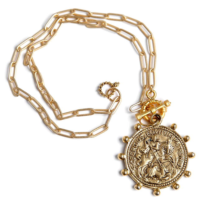 Gold Dotted St. George Medallion Necklace