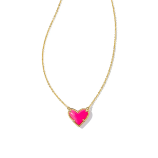 KENDRA SCOTT DESIGN Ari Heart Gold Pendant Necklace in Neon Pink Magnesite