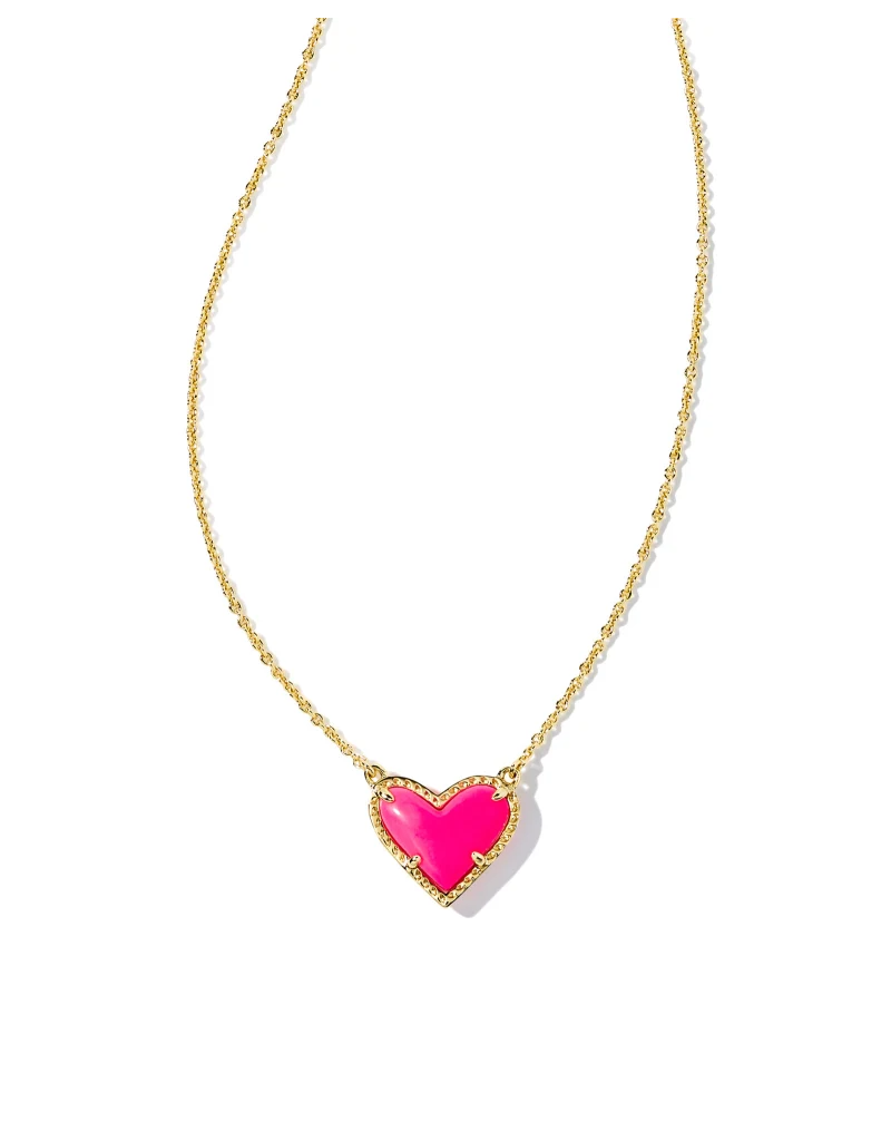 KENDRA SCOTT DESIGN Ari Heart Gold Pendant Necklace in Neon Pink Magnesite