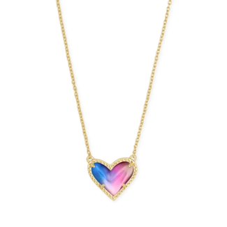 Framed Ari Heart Gold Short Pendant Necklace in Light Pink Drusy