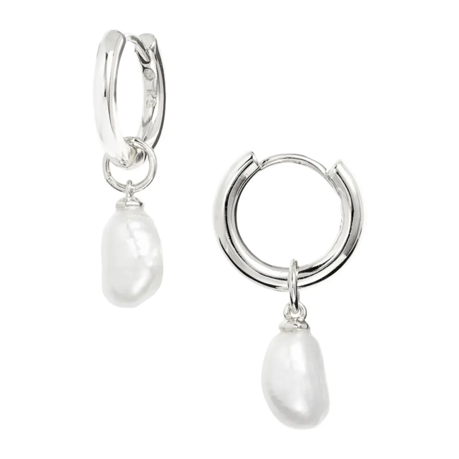 Willa Silver Baroque Pearl Huggie Earrings