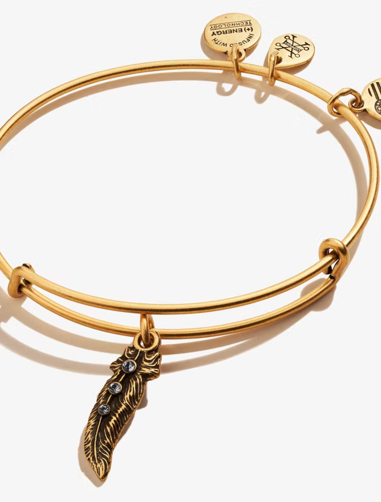 ALEX & ANI Feather Charm Bangle in Gold