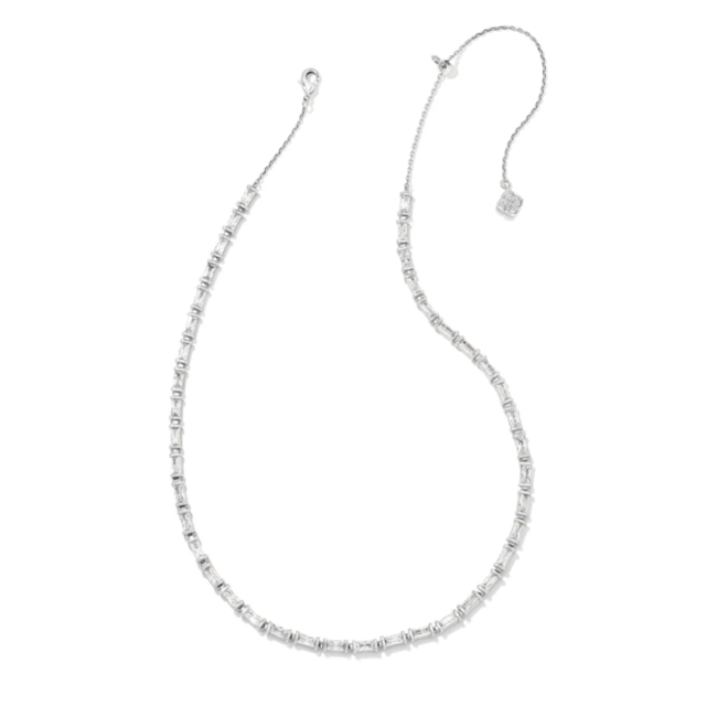 Juliette Silver Strand Necklace in White Crystal