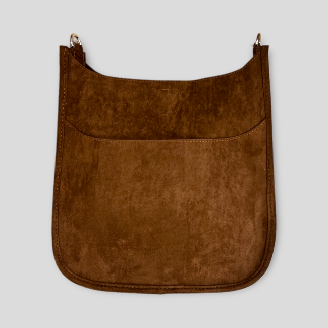 Classic Vegan Suede Messenger Bag Without Strap - Chocolate Brown (Gold Hardware)