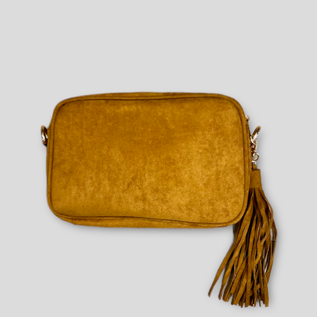 Vegan Suede Tassel Bag Without Strap - Tobacco (Gold Hardware)