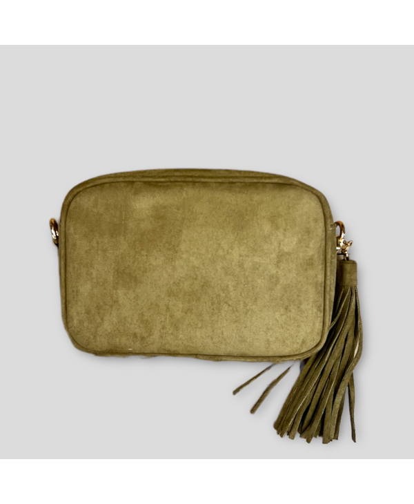 Vegan Suede Tassel Bag Without Strap - Mushroom (Gold Hardware)
