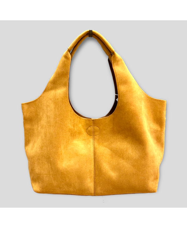 Vegan Suede Hobo Tote & Inner Pouch Without Strap - Tobacco (Gold Hardware)
