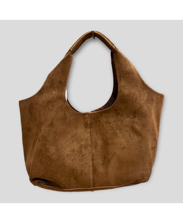Vegan Suede Hobo Tote & Inner Pouch Without Strap - Chocolate Brown (Gold Hardware)