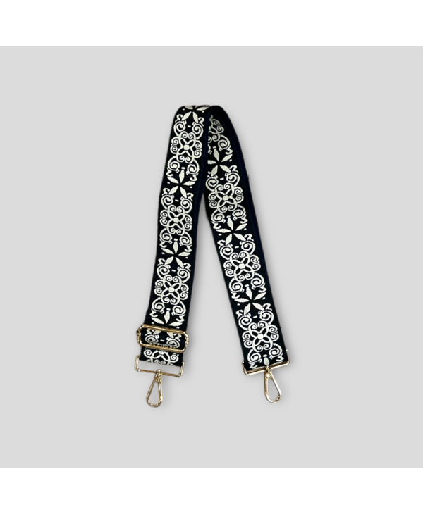 Petal Embroidered Bag Strap - Navy (Gold Hardware)
