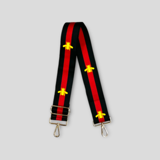 AHDORNED Bee Embroidered Bag Strap - Black/Red (Gold Hardware)