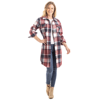 KATYDID Women's Long Plaid Shacket - Red/Navy