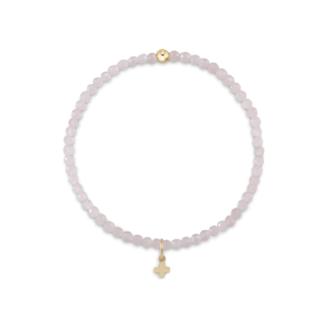 ENEWTON DESIGN Gemstone 3mm Bead Bracelet with Small Signature Cross Charm - Rose Quartz/Gold
