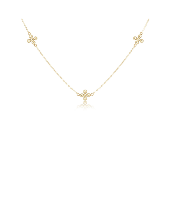 Simplicity Beaded Signature Cross Chain 15" Choker Necklace - Gold