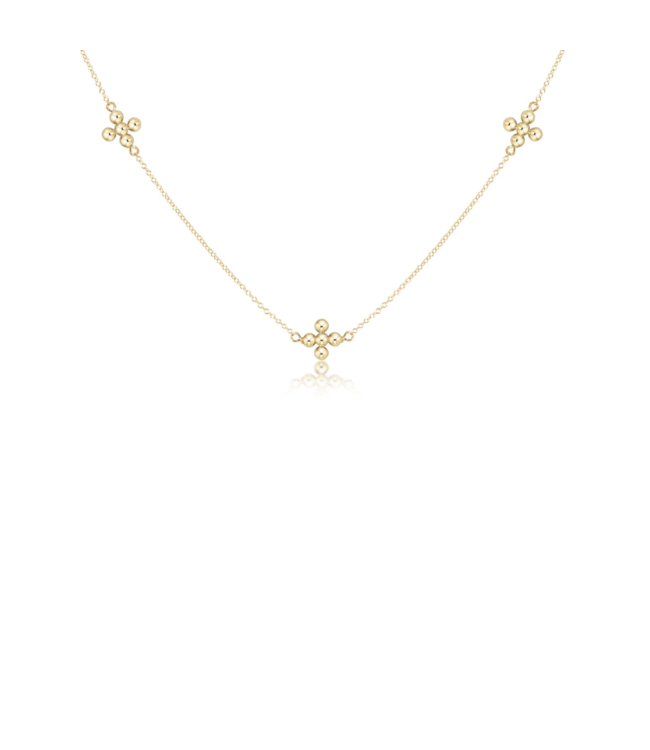 Simplicity Beaded Signature Cross Chain 15" Choker Necklace - Gold