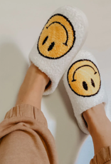 KATYDID White Fuzzy Happy Face Slippers