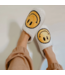 White Fuzzy Happy Face Slippers