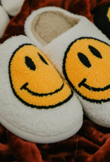KATYDID White Fuzzy Happy Face Slippers