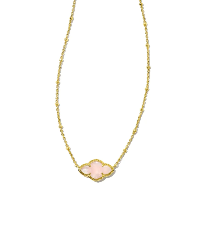 Abbie Gold Pendant Necklace in Rose Quartz