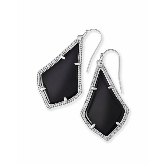 Alex Silver Drop Earrings in Black Opaque Glass