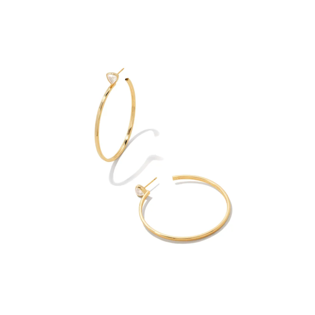 Arden Gold Hoop Earrings in White Crystal