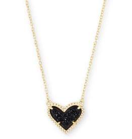 KENDRA SCOTT DESIGN Ari Heart Gold Pendant Necklace in Black Drusy