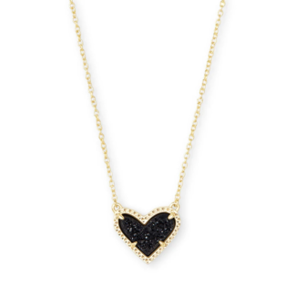 KENDRA SCOTT DESIGN Ari Heart Gold Pendant Necklace in Black Drusy