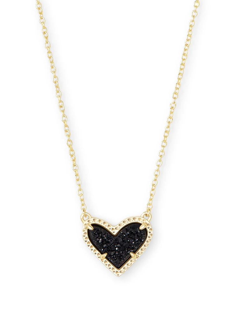 KENDRA SCOTT DESIGN Ari Heart Gold Pendant Necklace in Black Drusy