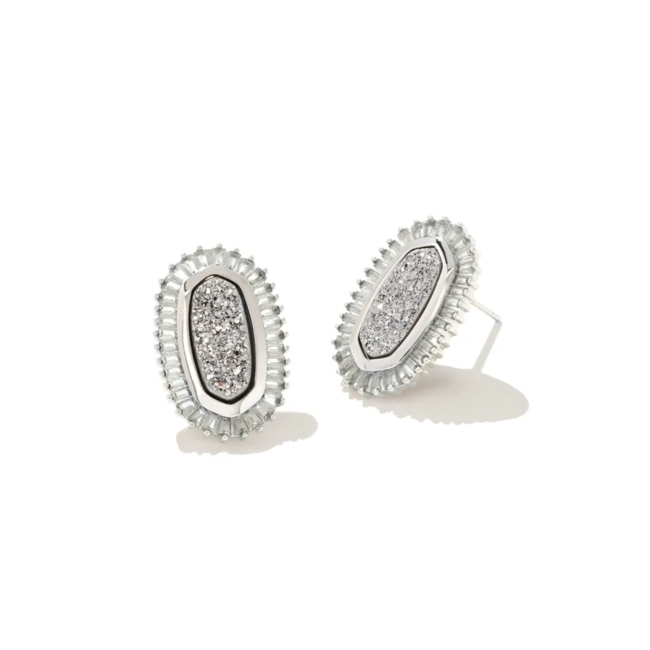 Baguette Ellie Silver Stud Earrings in Platinum Drusy