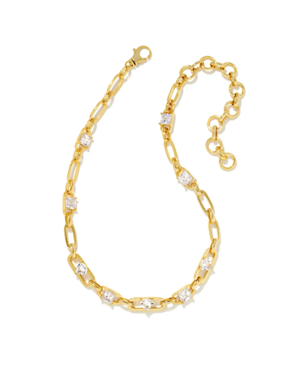 Blair Gold Jewel Chain Necklace in White Crystal
