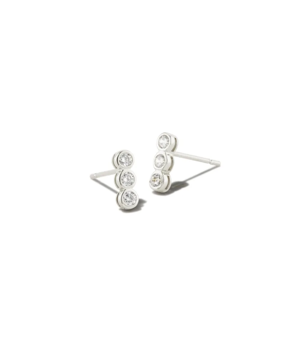 Carmen Silver Stud Earrings in White Crystal