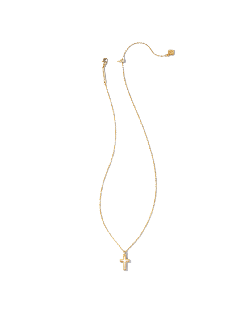KENDRA SCOTT DESIGN Cross Gold Pendant Necklace in White Kyocera Opal