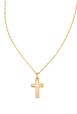 KENDRA SCOTT DESIGN Cross Gold Pendant Necklace in White Kyocera Opal