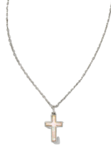 KENDRA SCOTT DESIGN Cross Silver Pendant Necklace in White Kyocera Opal