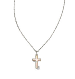 KENDRA SCOTT DESIGN Cross Silver Pendant Necklace in White Kyocera Opal
