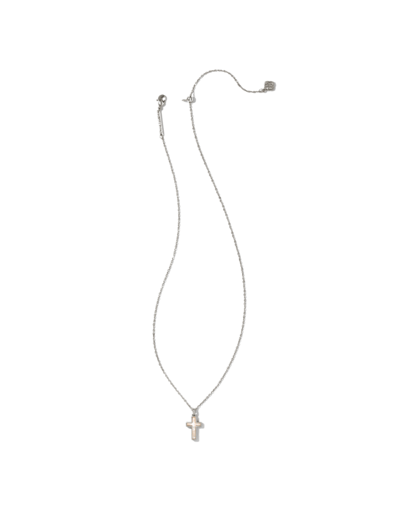 KENDRA SCOTT DESIGN Cross Silver Pendant Necklace in White Kyocera Opal