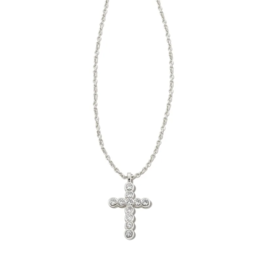 KENDRA SCOTT DESIGN Cross Silver Pendant Necklace in White Crystal