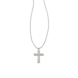 KENDRA SCOTT DESIGN Cross Silver Pendant Necklace in White Crystal