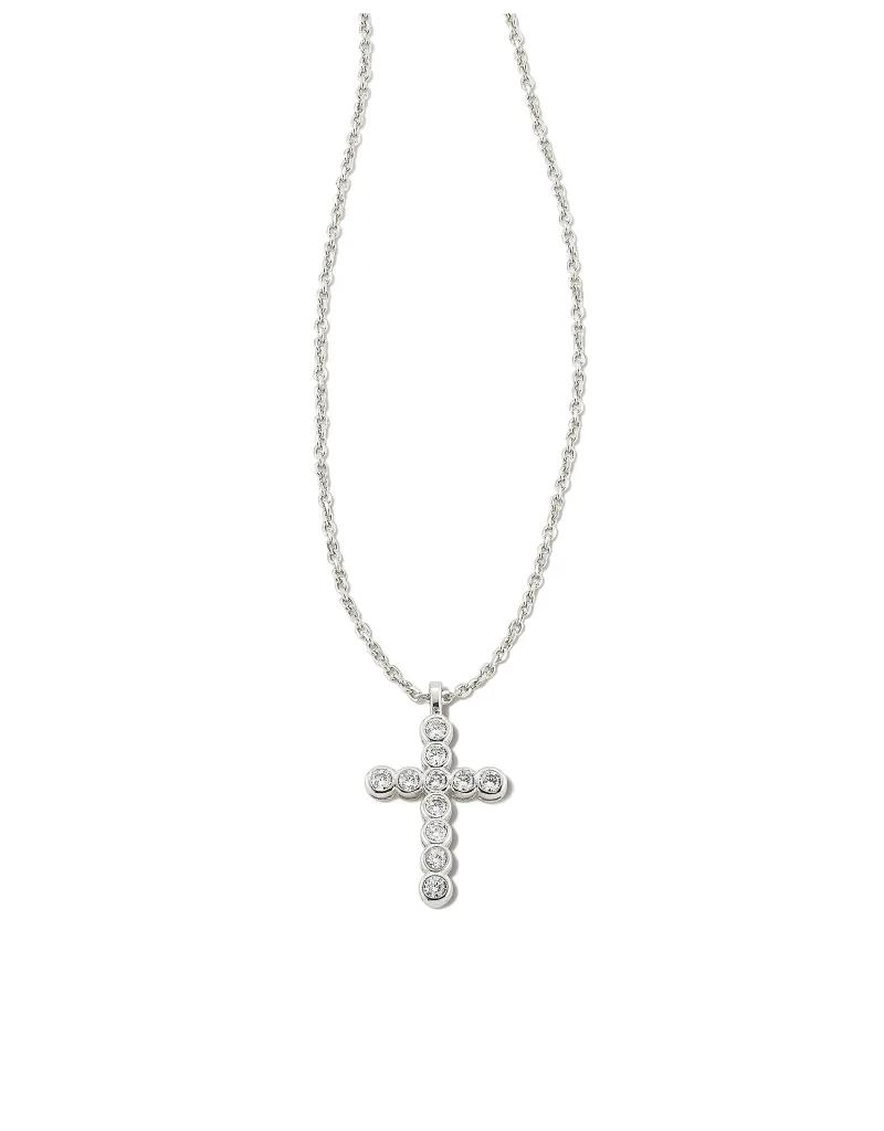 KENDRA SCOTT DESIGN Cross Silver Pendant Necklace in White Crystal