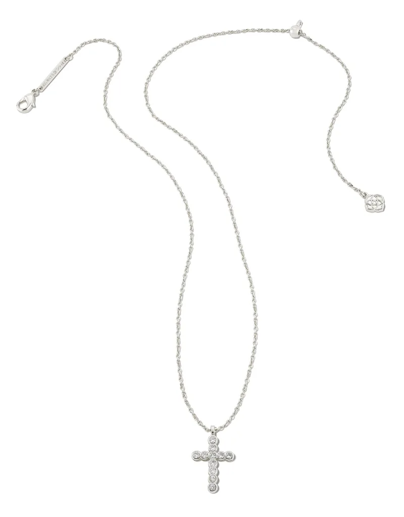 KENDRA SCOTT DESIGN Cross Silver Pendant Necklace in White Crystal