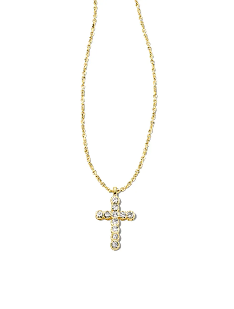 KENDRA SCOTT DESIGN Cross Gold Pendant Necklace in White Crystal