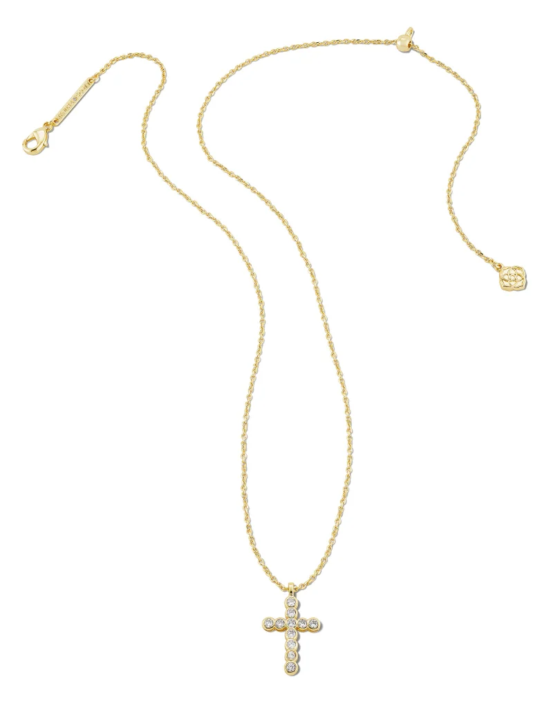 KENDRA SCOTT DESIGN Cross Gold Pendant Necklace in White Crystal