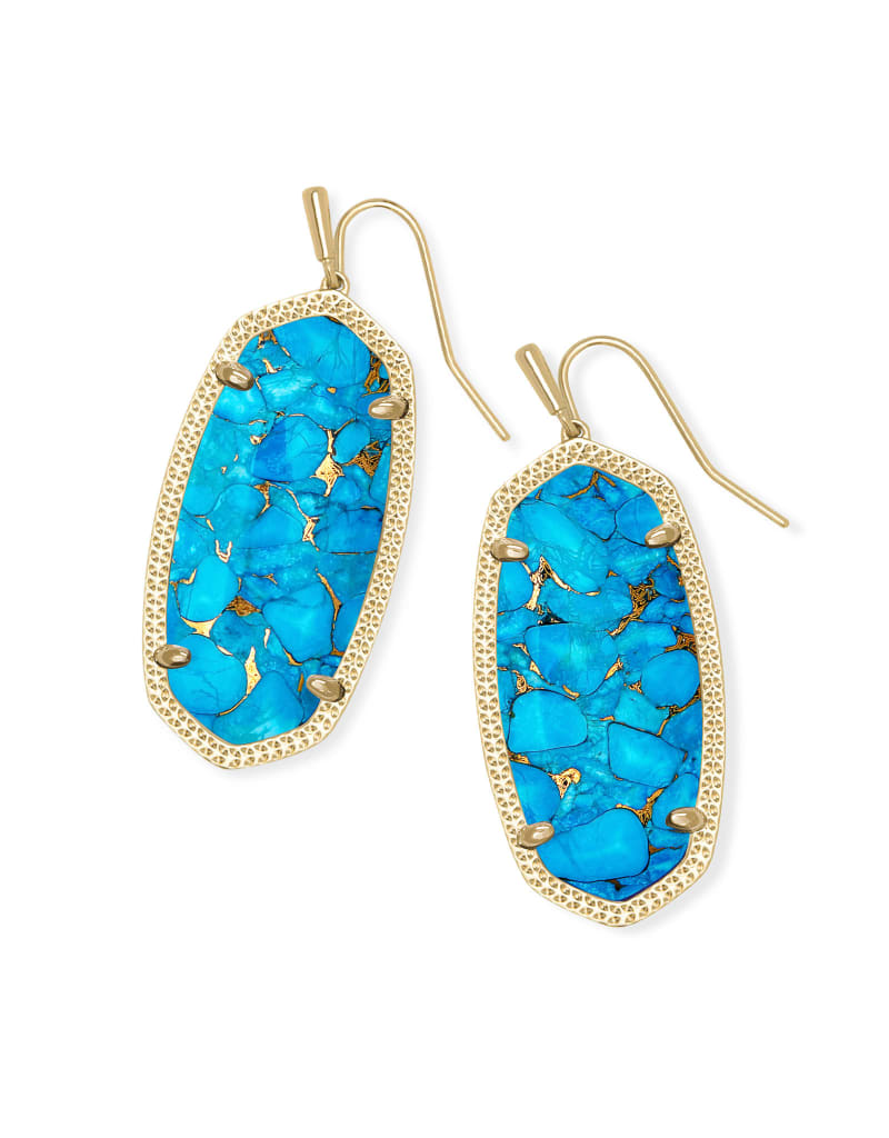 KENDRA SCOTT DESIGN Elle Gold Drop Earrings in Bronze Veined Turquoise Magnesite