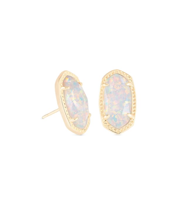 Ellie Gold Stud Earrings in White Kyocera Opal