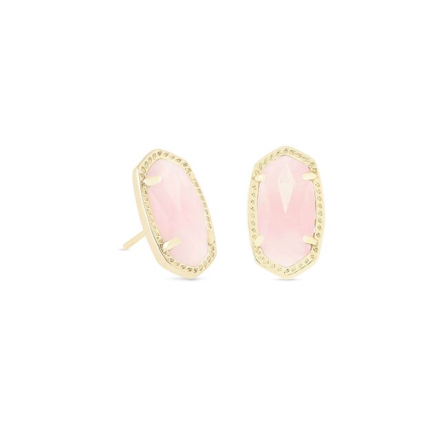 Ellie Gold Stud Earrings in Rose Quartz