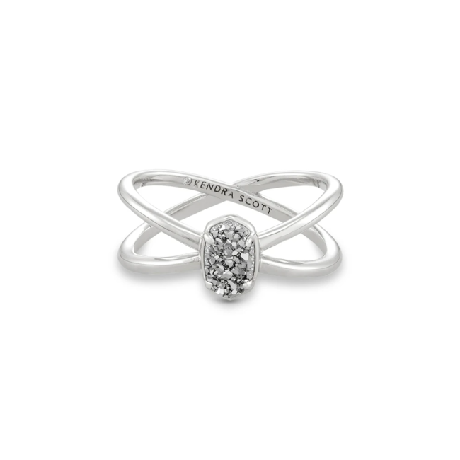 Emilie Silver Double Band Ring in Platinum Drusy