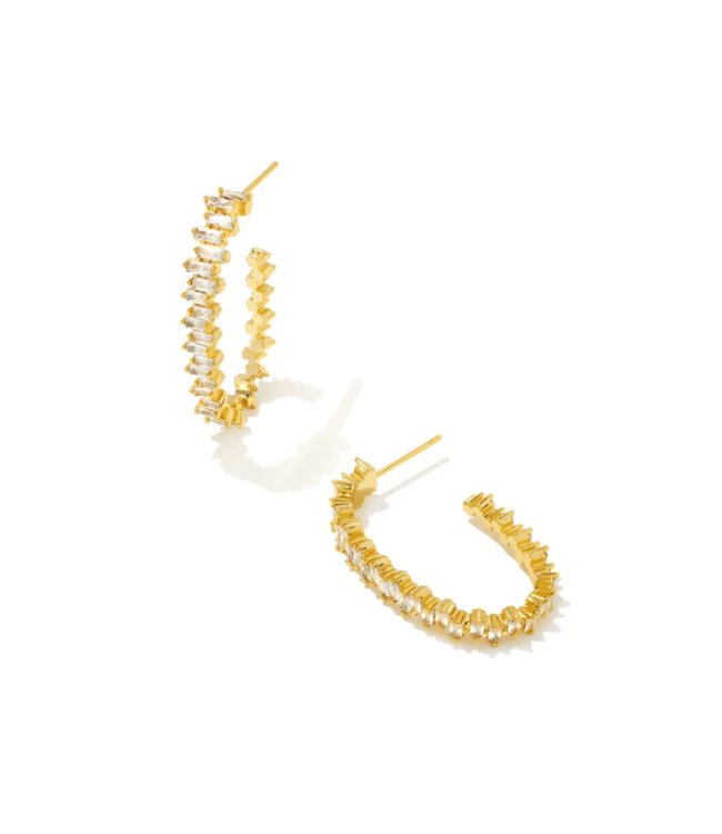 Juliette Gold Oval Hoop Earrings in White Crystal