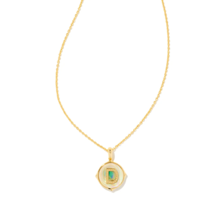 KENDRA SCOTT DESIGN Letter D Gold Disc Reversible Pendant Necklace in Iridescent Abalone