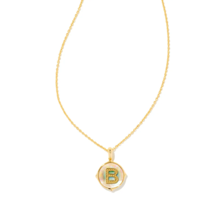 KENDRA SCOTT DESIGN Letter B Gold Disc Reversible Pendant Necklace in Iridescent Abalone