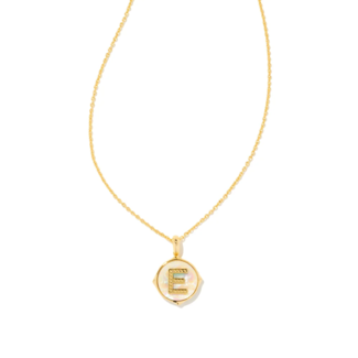 KENDRA SCOTT DESIGN Letter E Gold Disc Reversible Pendant Necklace in Iridescent Abalone