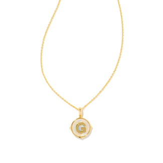 KENDRA SCOTT DESIGN Letter G Gold Disc Reversible Pendant Necklace in Iridescent Abalone